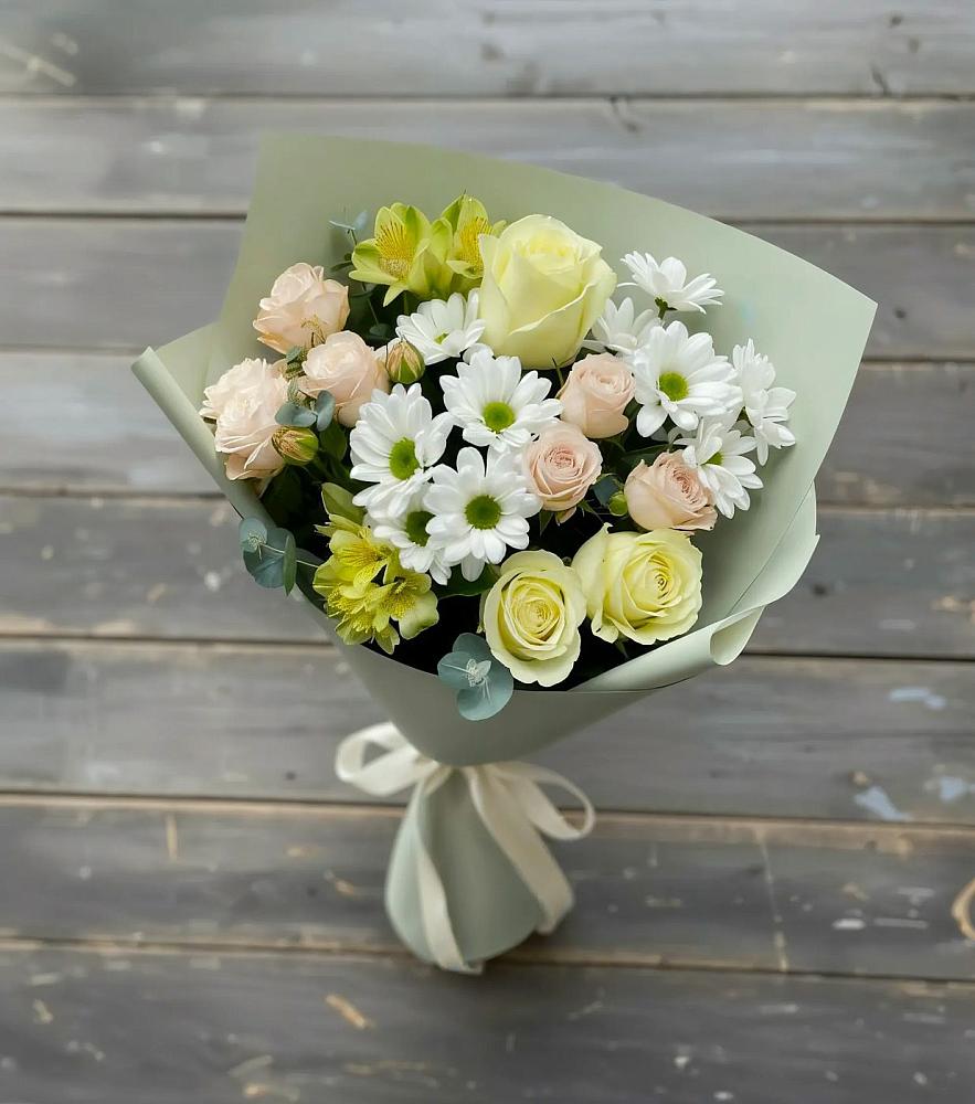 Букет цветов из: Альстромерии, Розы и Хризантемы в Ивойлово
