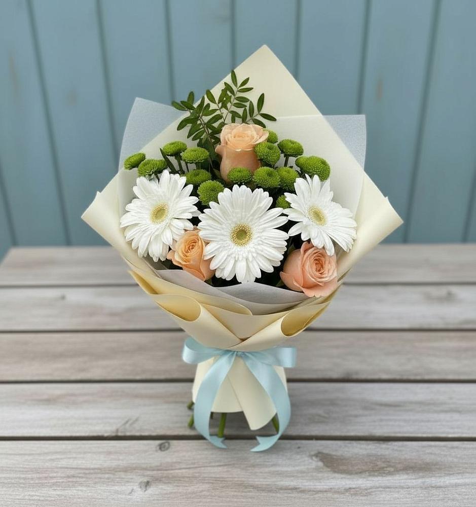 Букет цветов из: Герберы, Розы и Хризантемы в Ивойлово