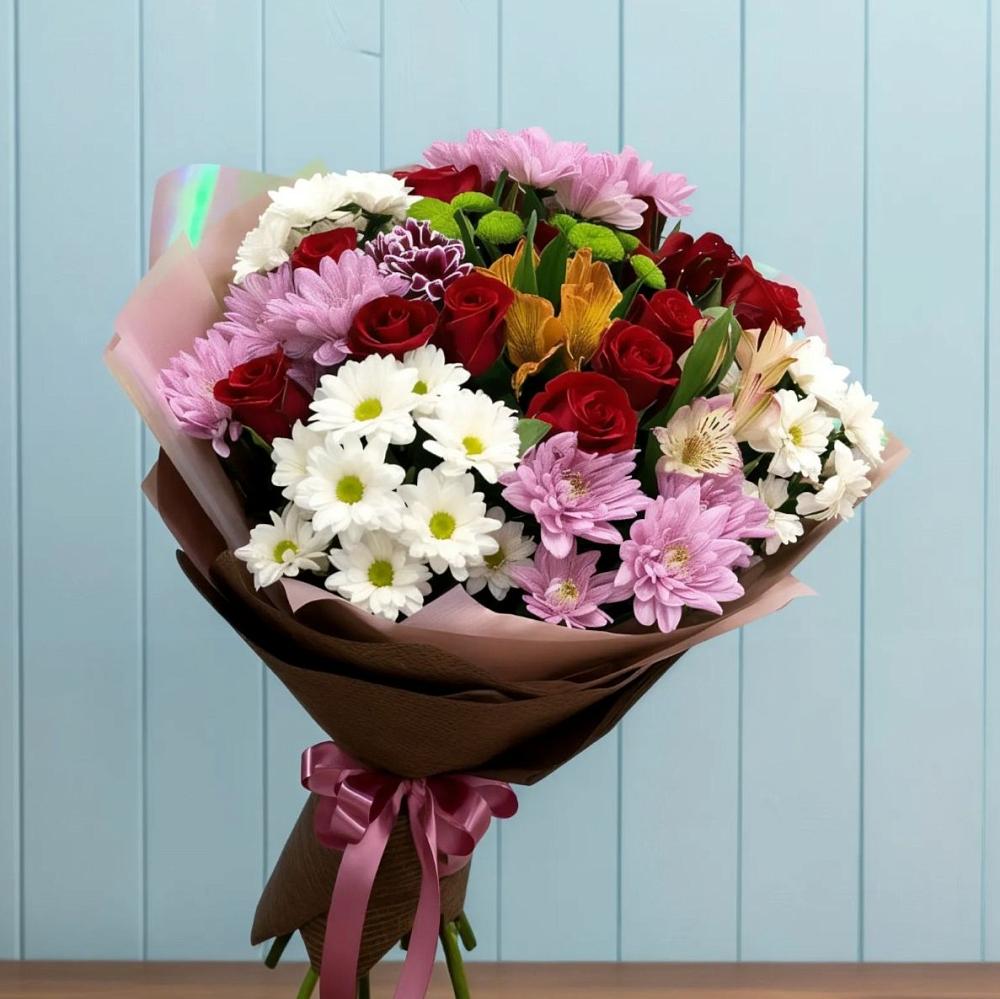 Букет цветов из: Розы, Хризантемы и Альстромерии в Ивойлово
